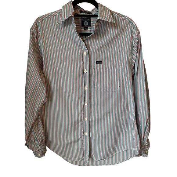 VTG Faconnable Women’s Pink and Green Striped Preppy Button Down Shirt Size S - Picture 1 of 5